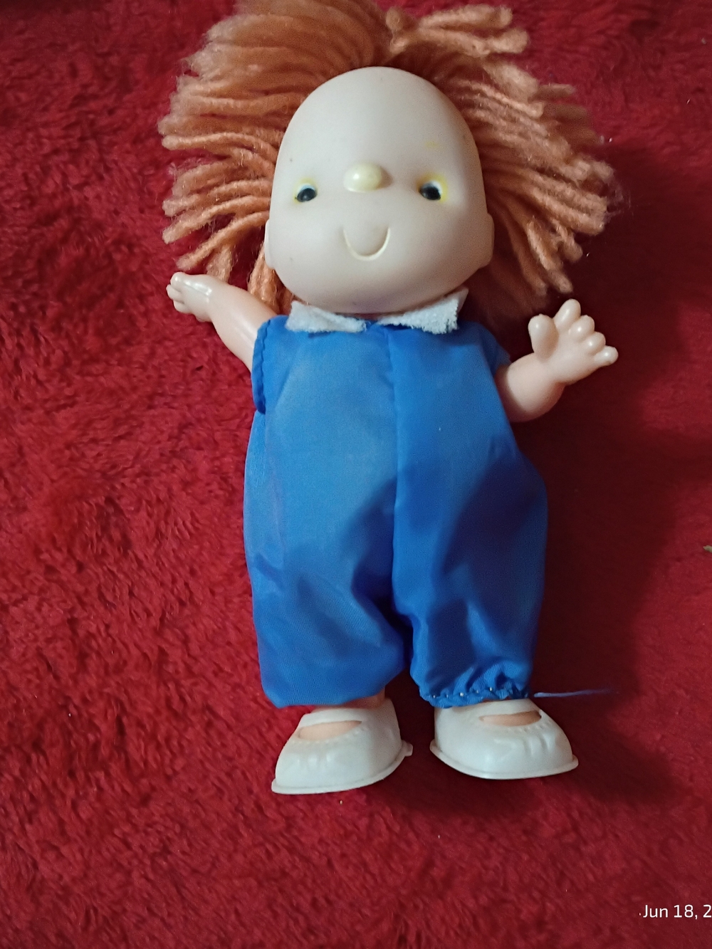 Plush-Head Kids Doll in Bright Blue Outfit